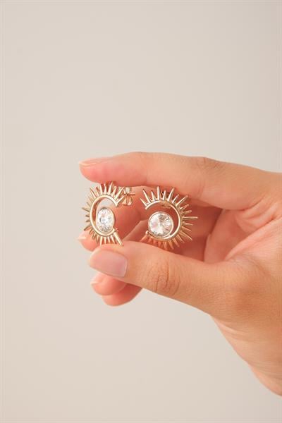 Yarım Güneş Taşlı Küpe