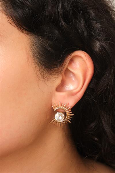 Yarım Güneş Taşlı Küpe