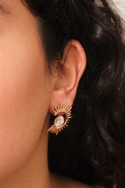 Yarım Güneş Taşlı Küpe