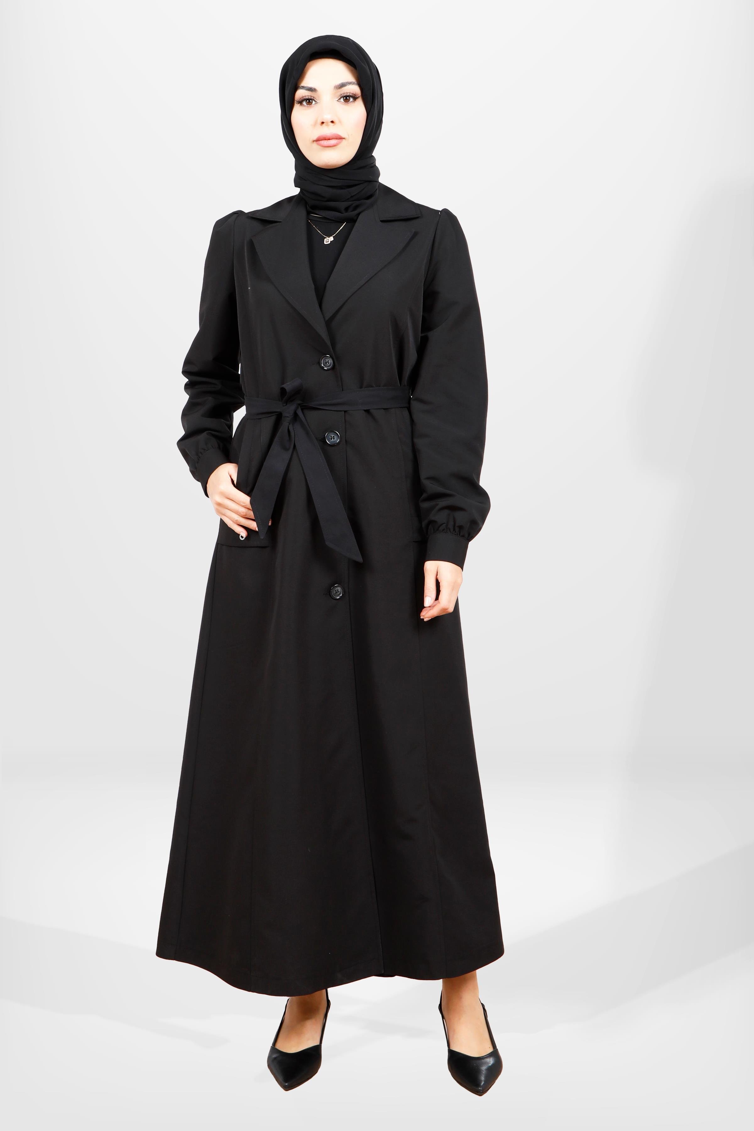3839 UZUN TRENÇKOT SİYAH