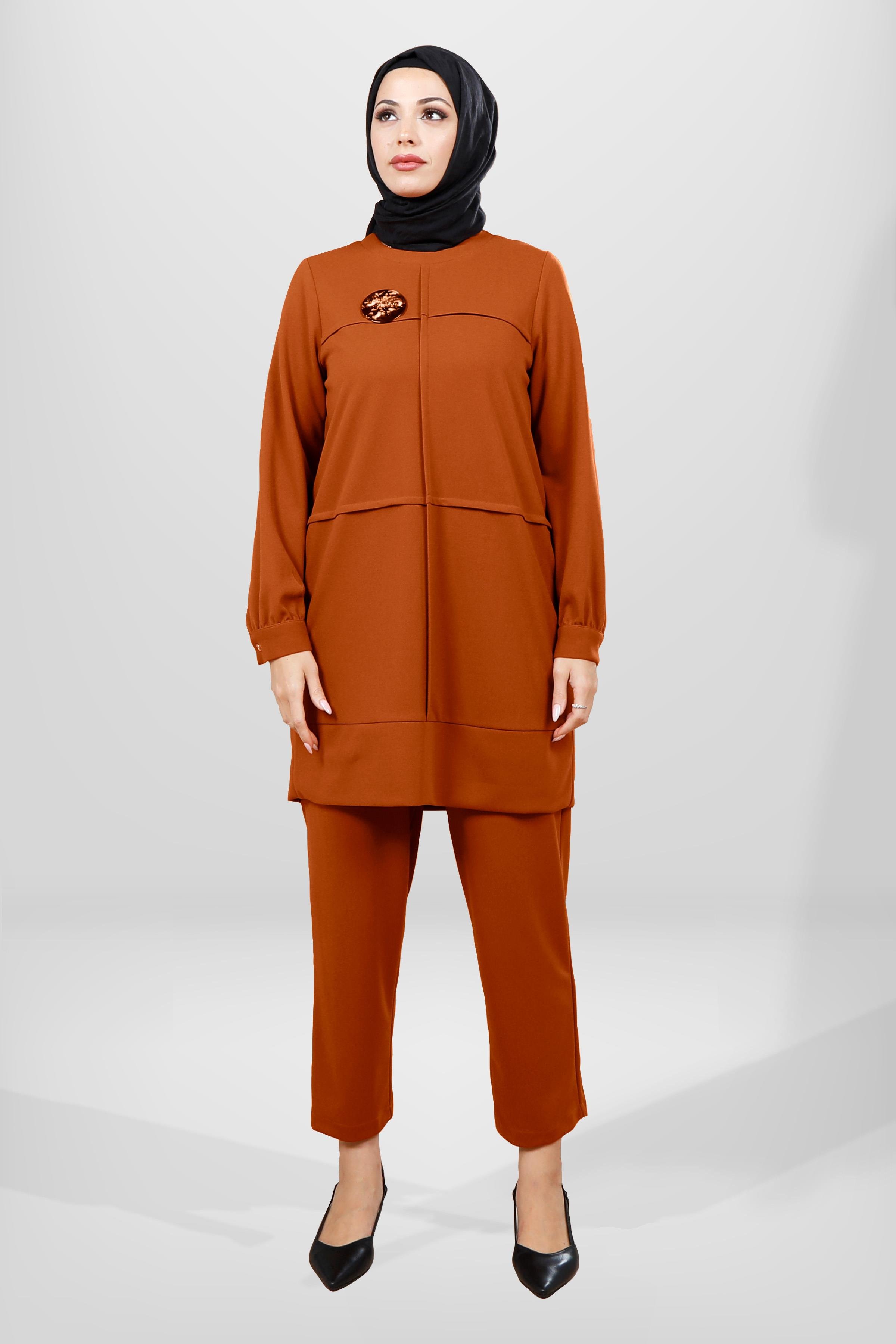 Beyza-4064 TUNİK PANTOLON 2 Lİ TK KİREMİT