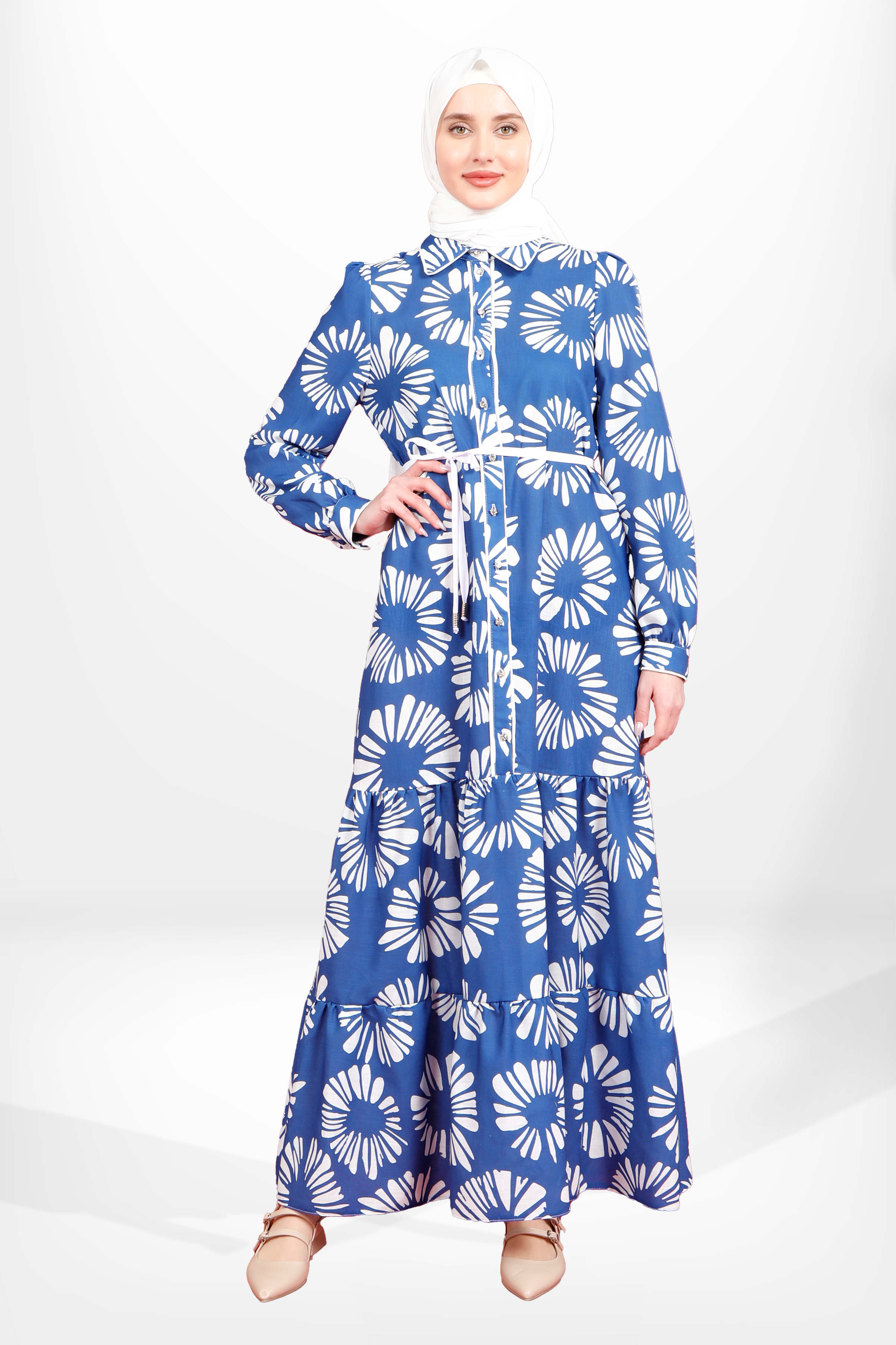 Beyza-5604 ELBİSE DESENLİ LACİVERT