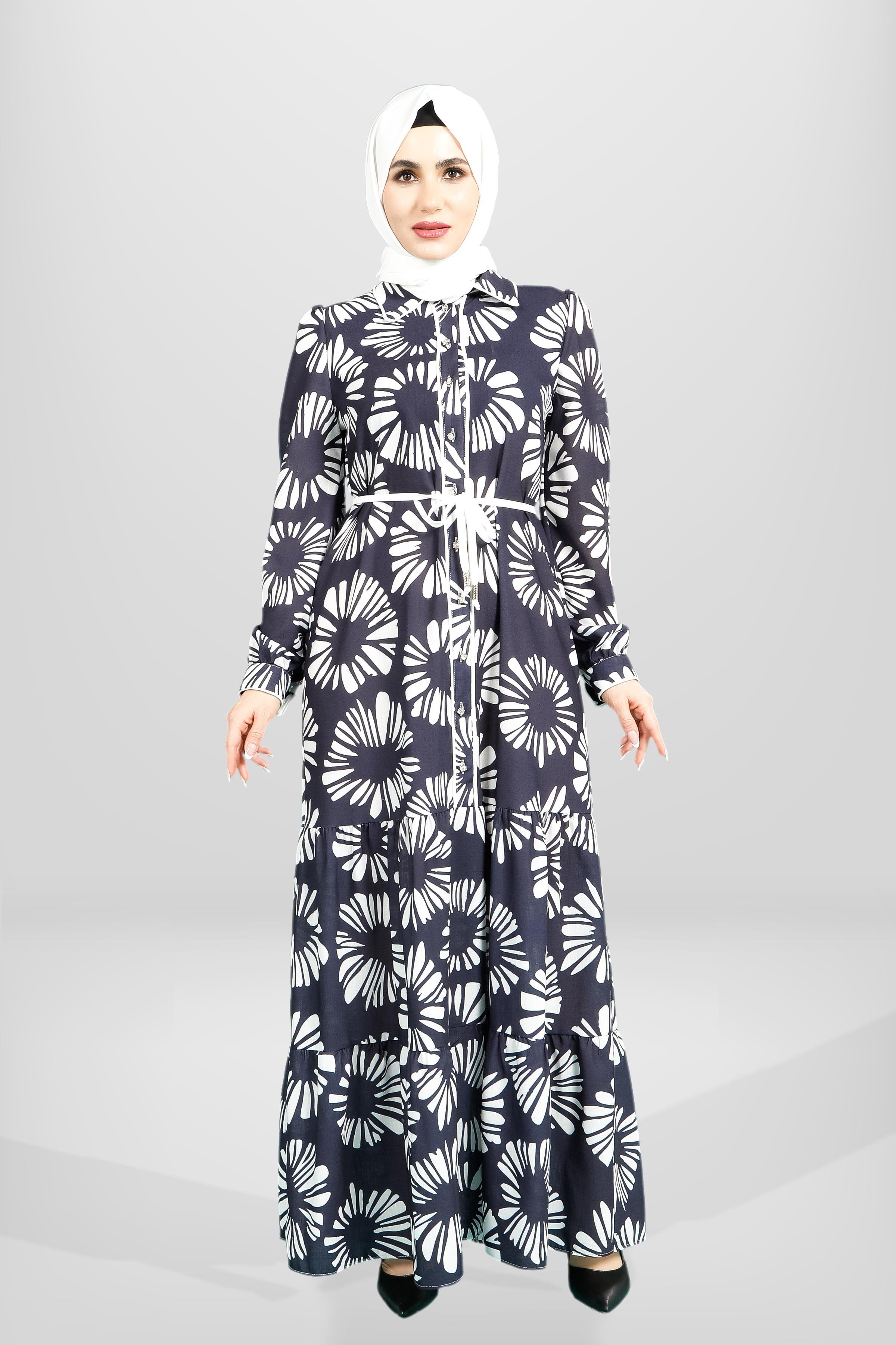 Beyza-5604 ELBİSE DESENLİ SAKS MAVİSİ