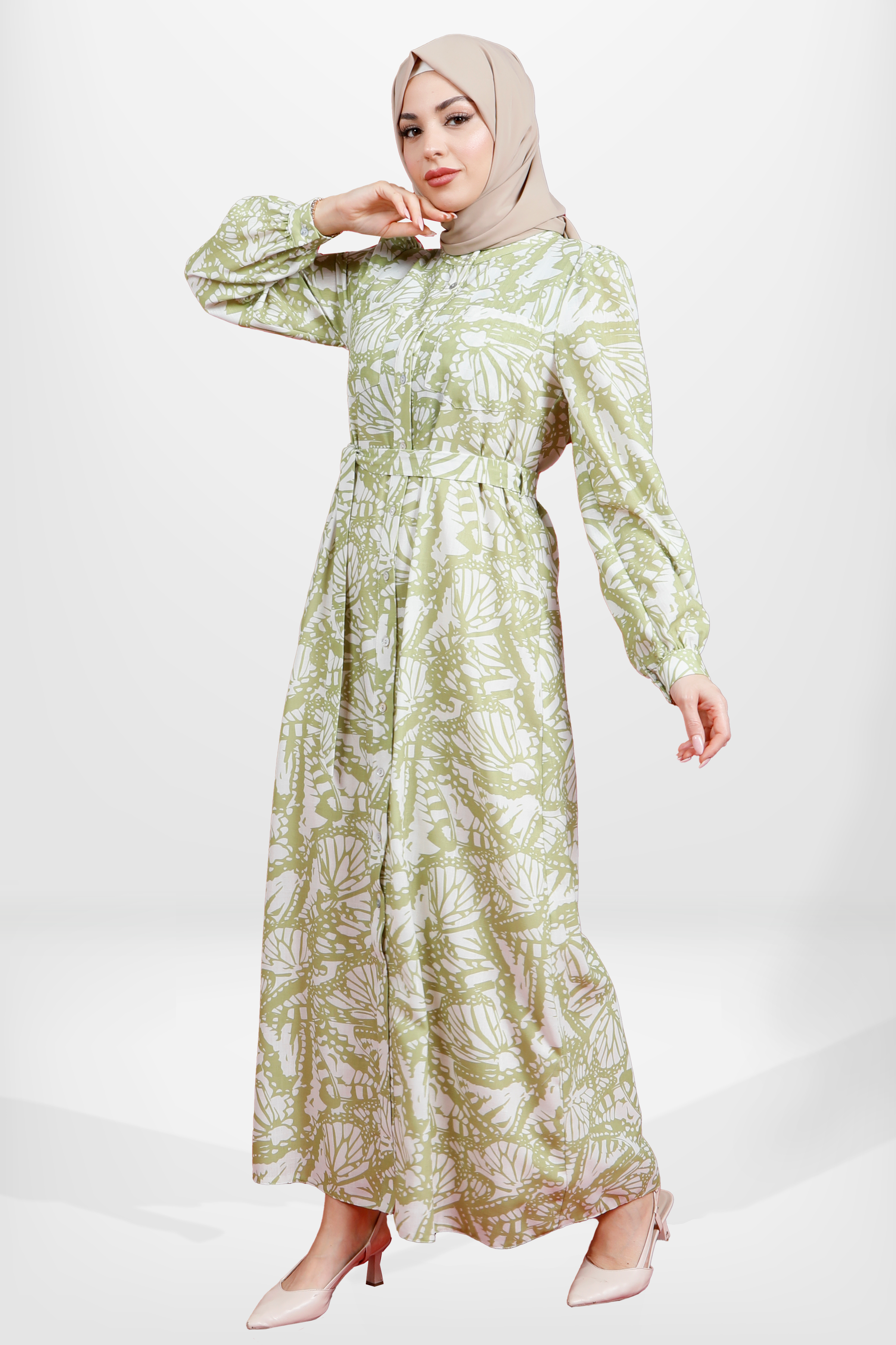 Beyza-5633 ELBİSE GÖMLEK YAĞ YEŞİLİ