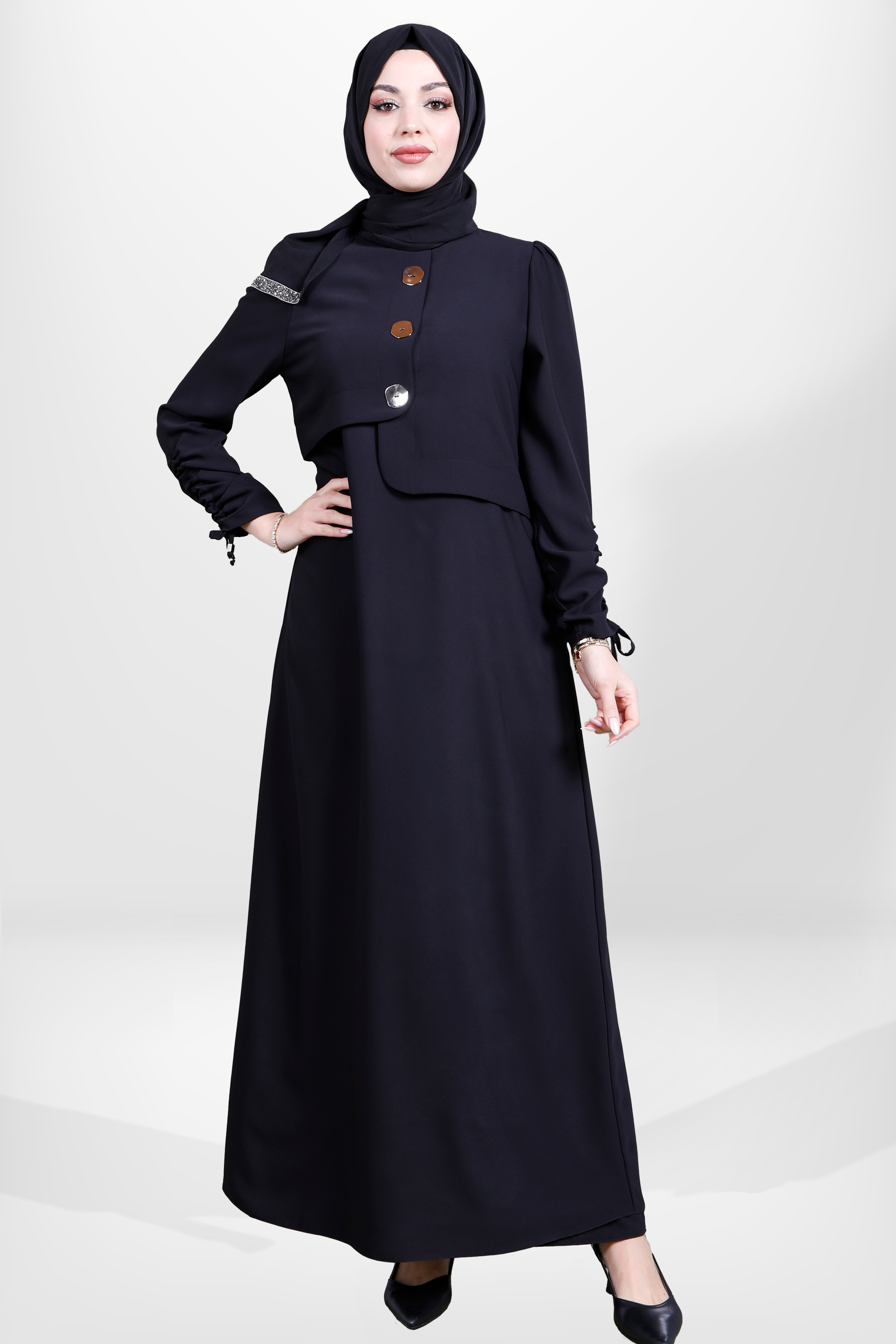 Beyza-5649 ELBİSE KOLU BÜZGÜLÜ SİYAH