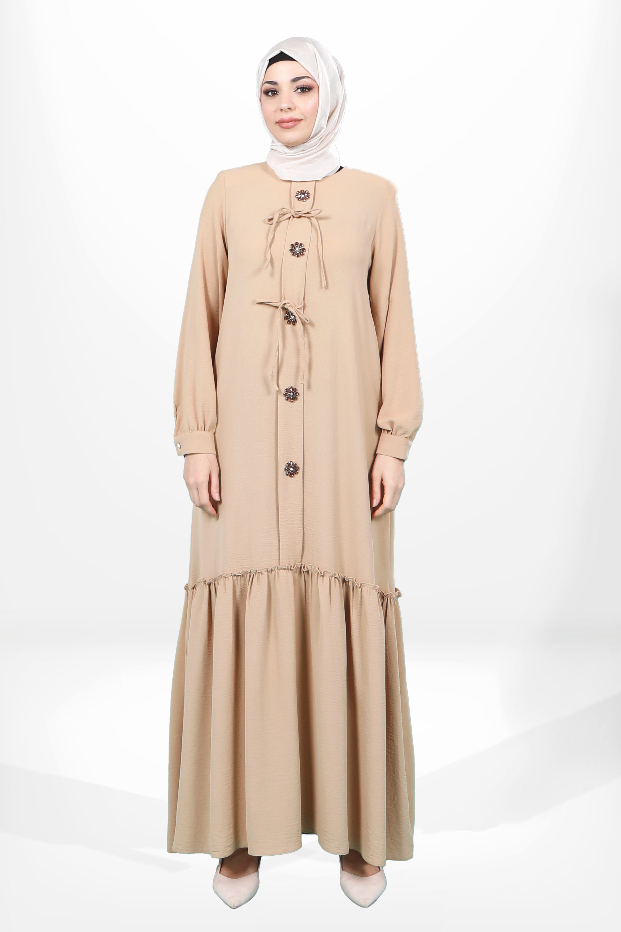 Beyza-5656 ELBİSE ÇİÇEK BEJ