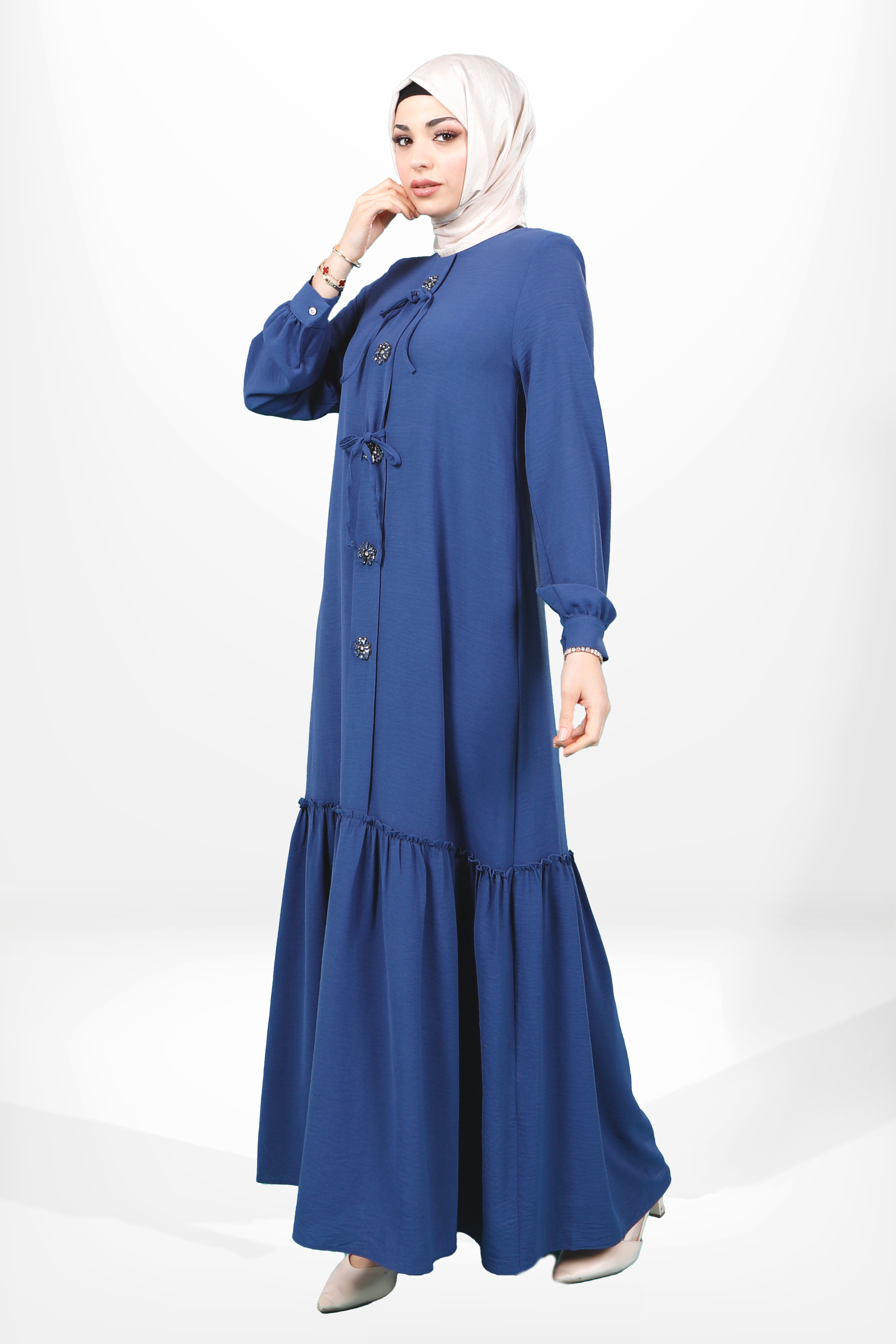 Beyza-5656 ELBİSE ÇİÇEK İNDİGO