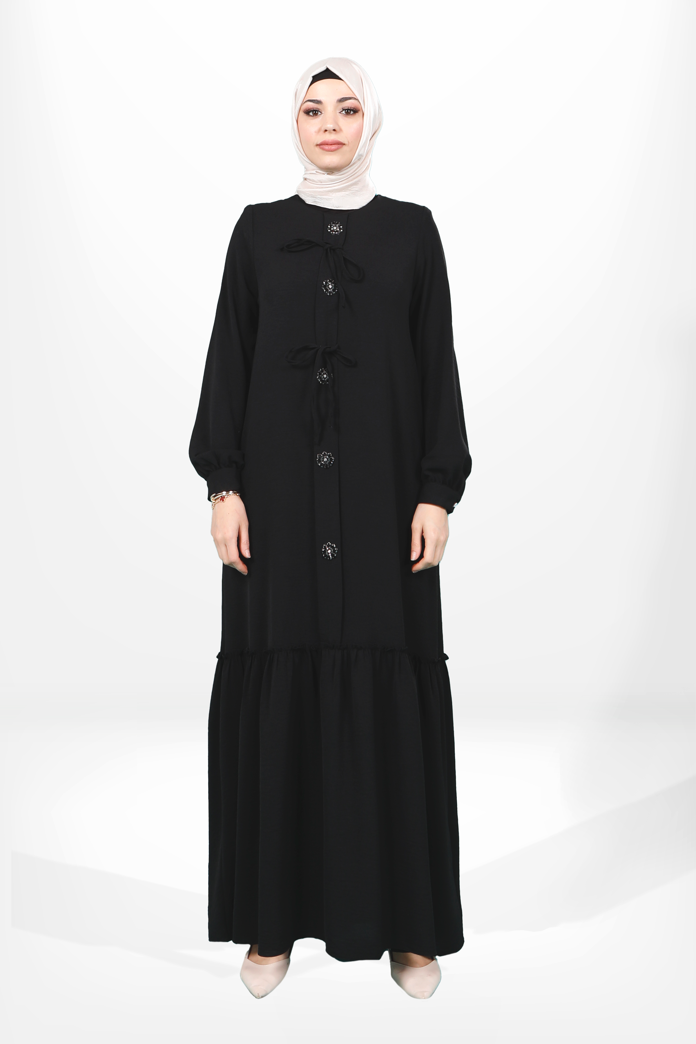 Beyza-5656 ELBİSE ÇİÇEK SİYAH