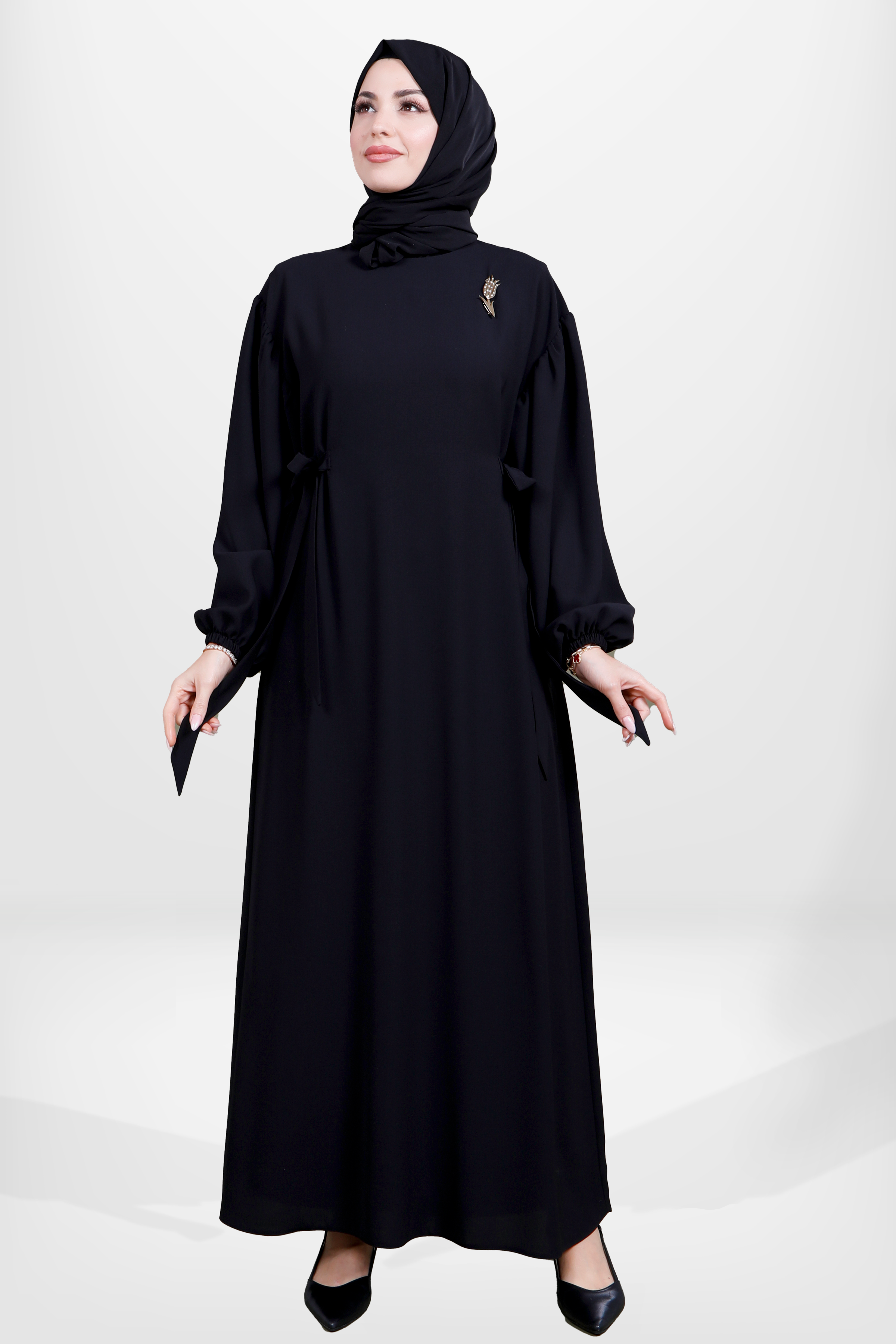 Beyza-5659 ELBİSE LALELİ SİYAH