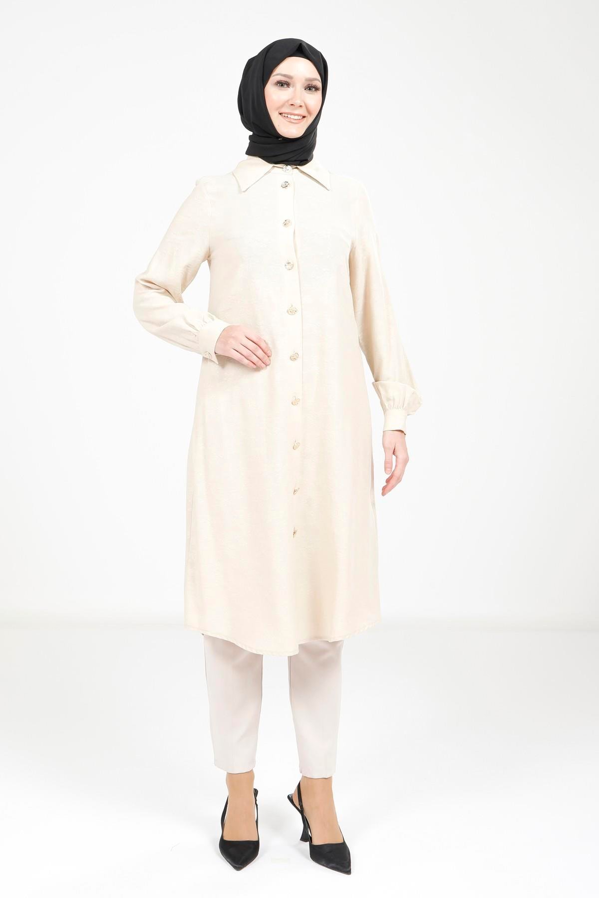 Beyza-9375 TUNİK A PİLELİ BEJ