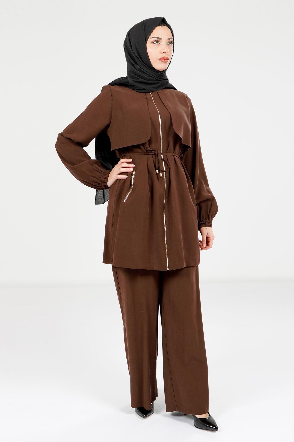 Beyza-9183 CEKET PANTOLON TAKIM ACI KAHVE