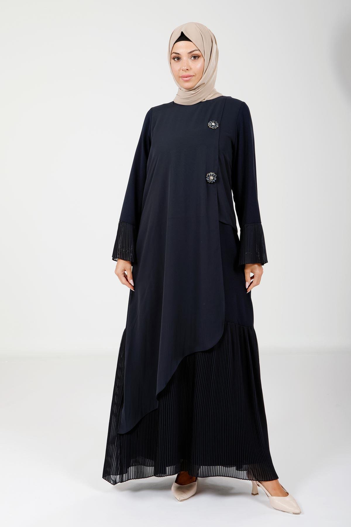 Beyza-5588 ELBİSE TAŞLI LACİVERT