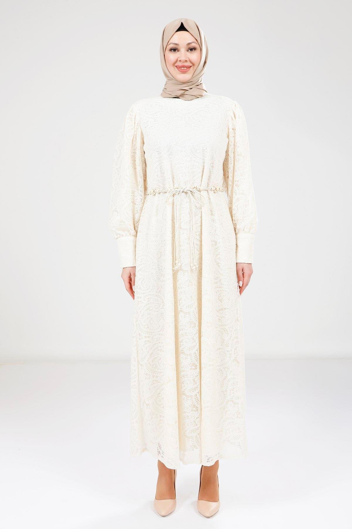 Beyza-9260 ELBİSE DANTEL EKRU