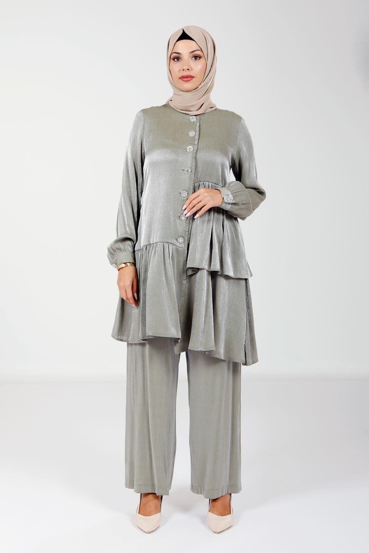 Beyza-4173 İKİLİ TAKIM BLUZ PANT YEŞİL