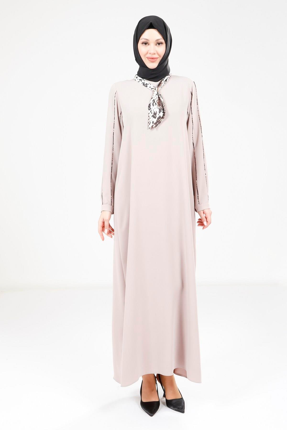 Beyza-Beyza Fularlı Bej Elbise 9295