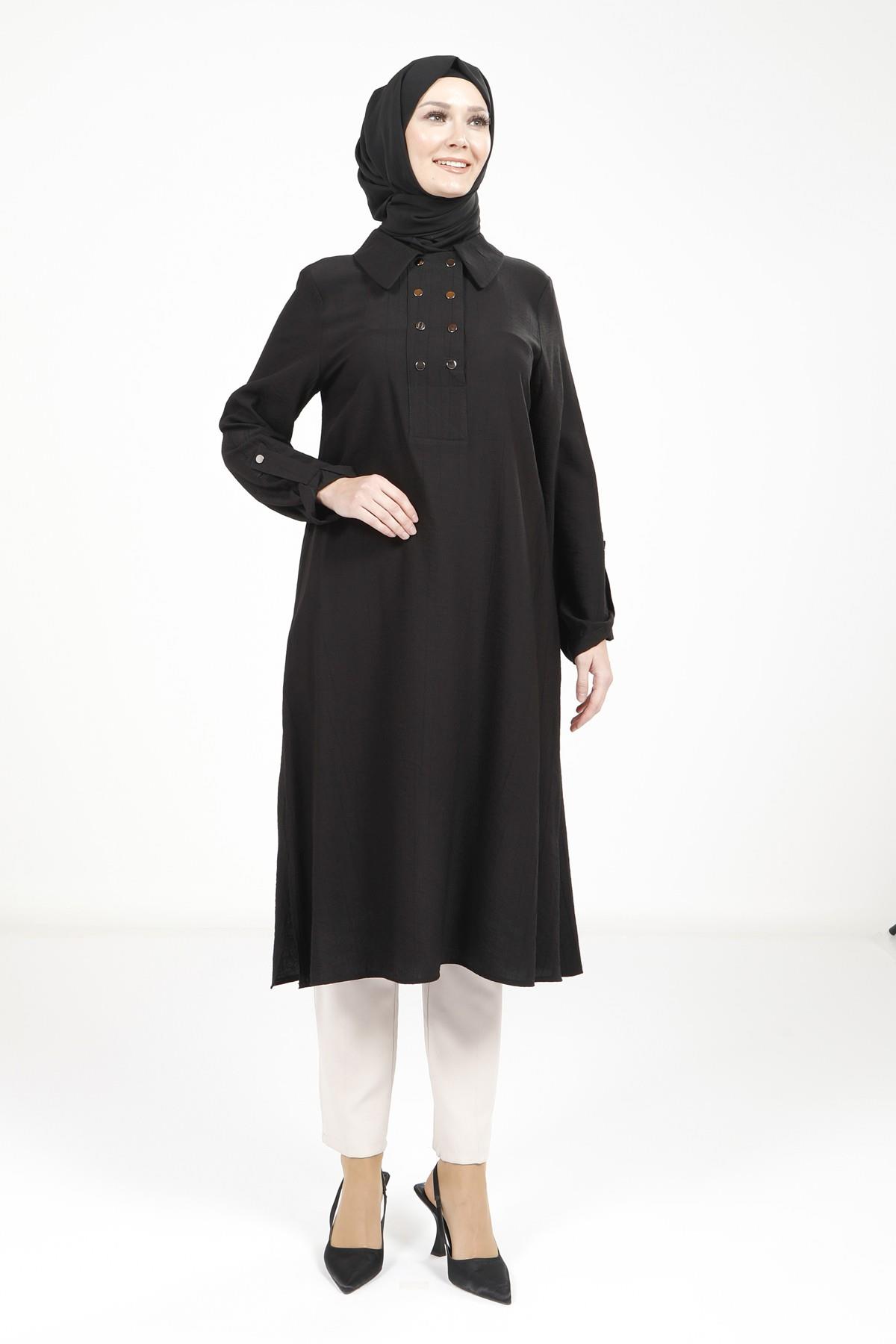 Beyza-9340 TUNİK KOL APOLETLİ SİYAH