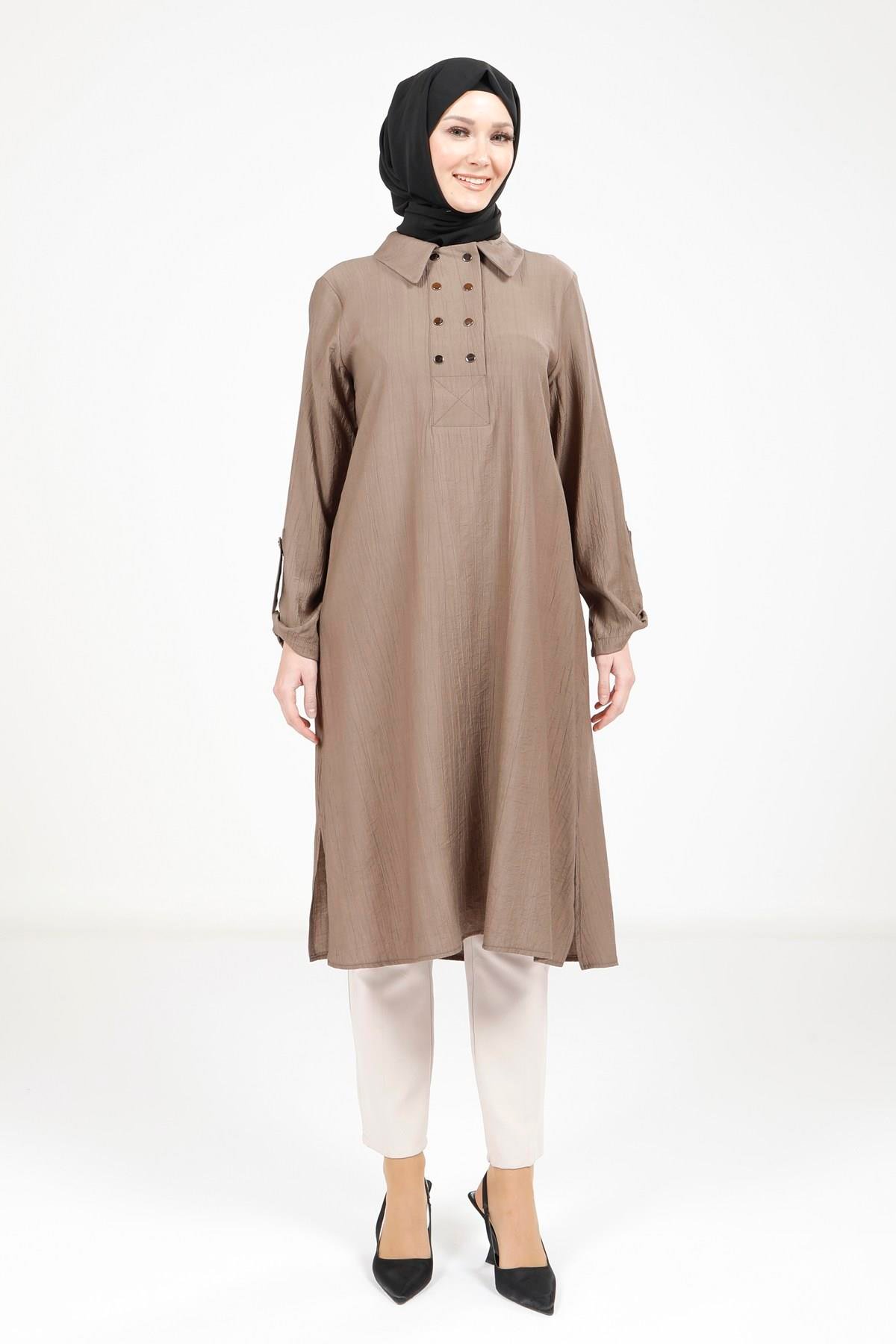 Beyza-9340 TUNİK KOL APOLETLİ VİZON