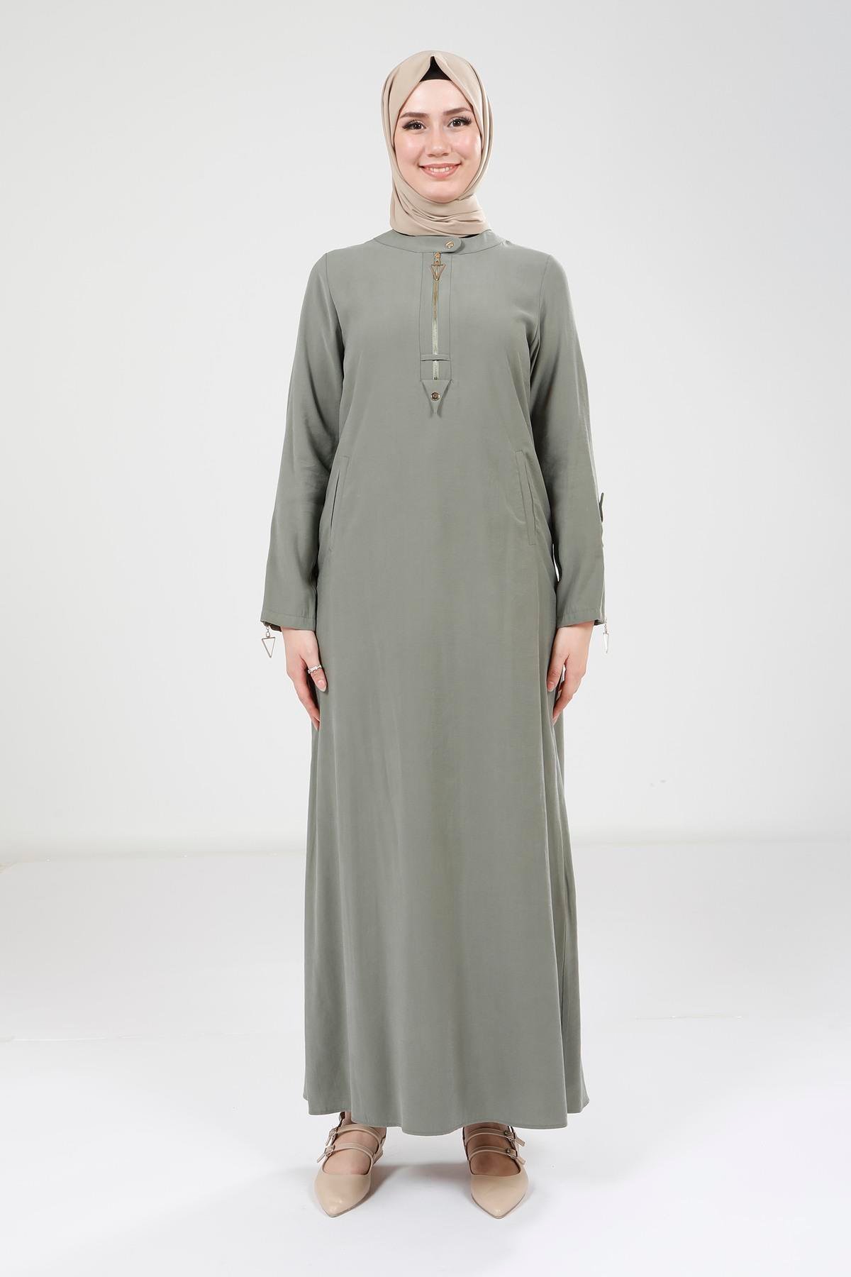 Beyza-9384 ELBİSE KOLU FERMUARLI YEŞİL