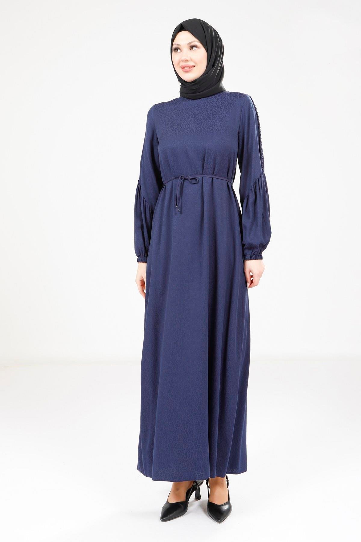 Beyza-Beyza Kolu Örgülü Lacivert Elbise 9355