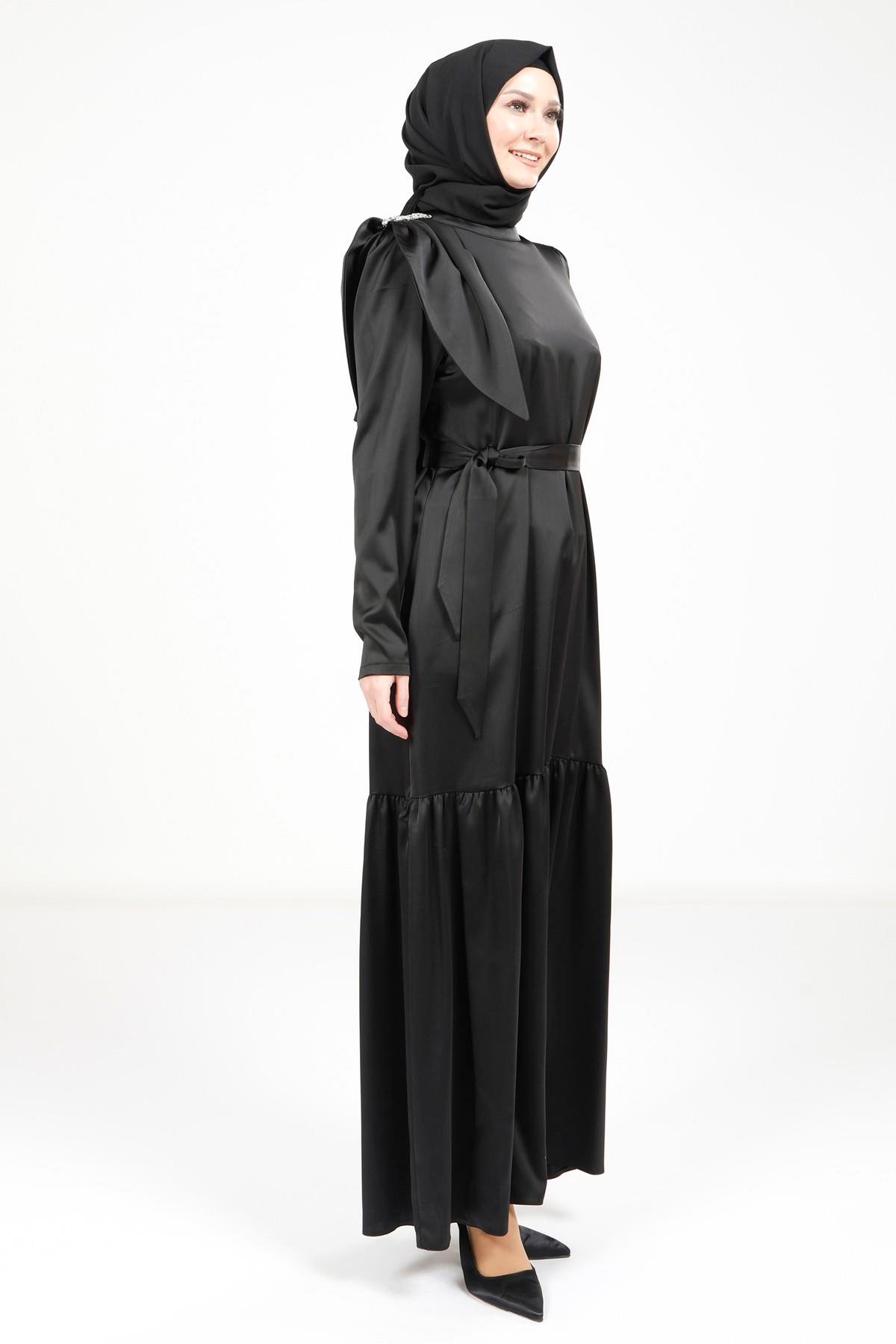 Beyza-5591 ELBİSE SATEN SİYAH