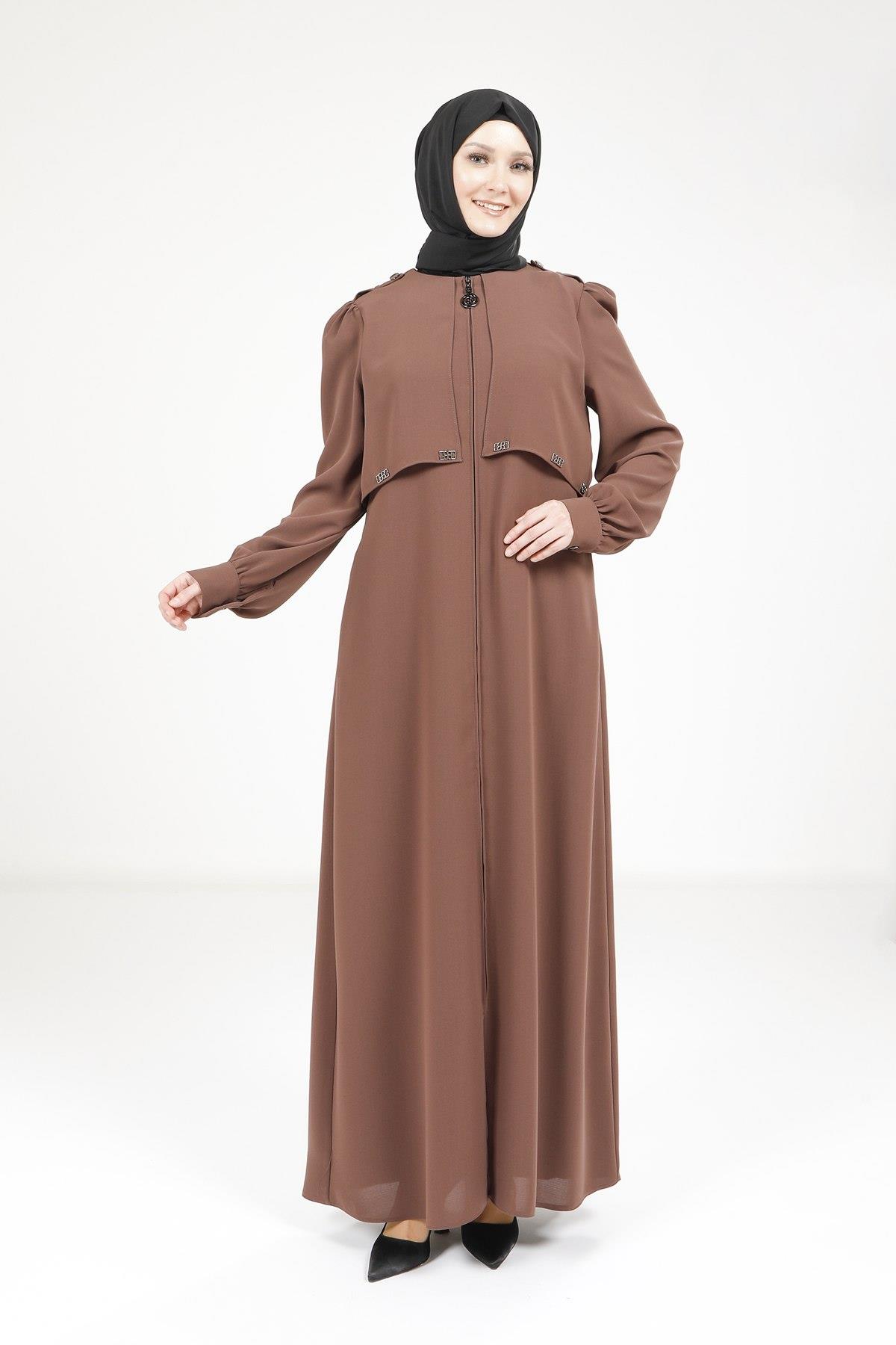 Beyza-Beyza Omuzları Apoletli Kül Rengi Ferace 9199