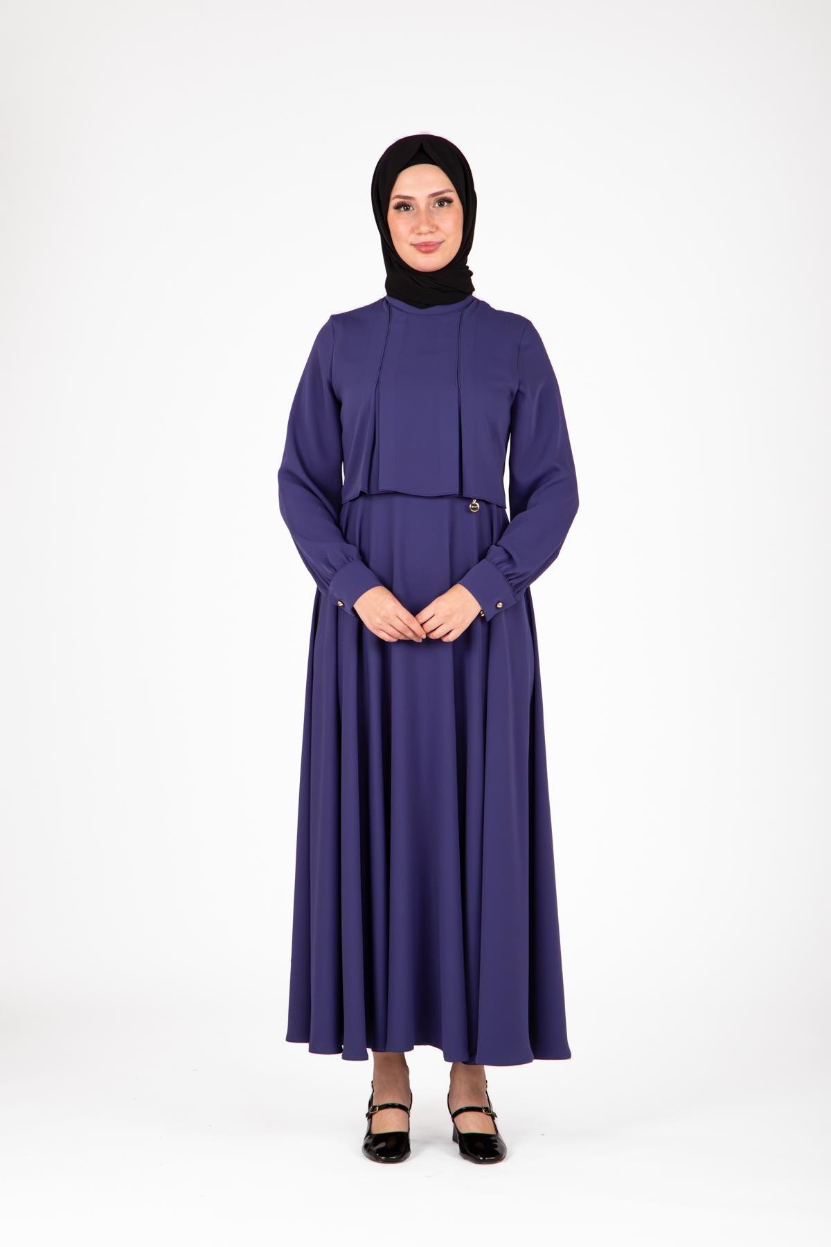 Beyza-Beyza Omuzları Pileli İndigo Elbise 9426