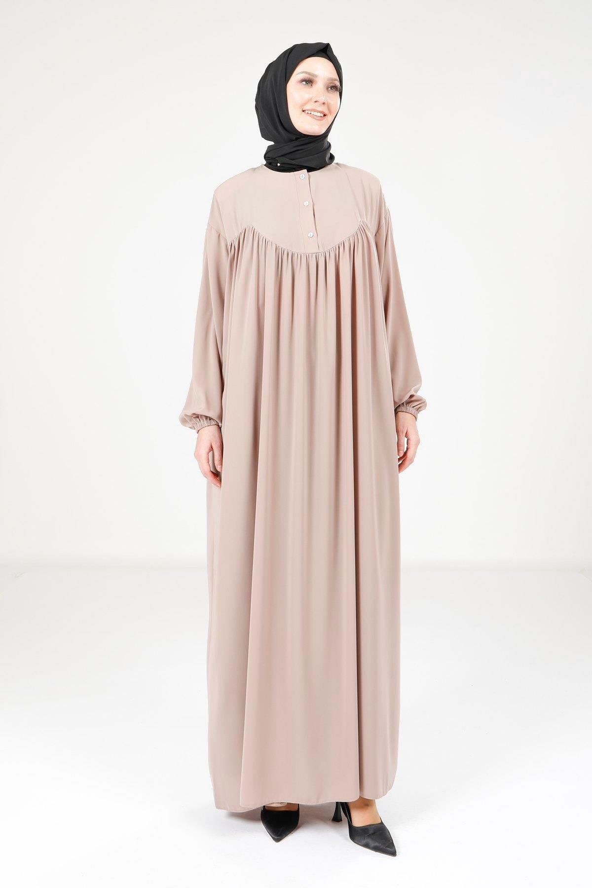 Beyza-9225 ELBİSE ROBALI SALAŞ BEJ