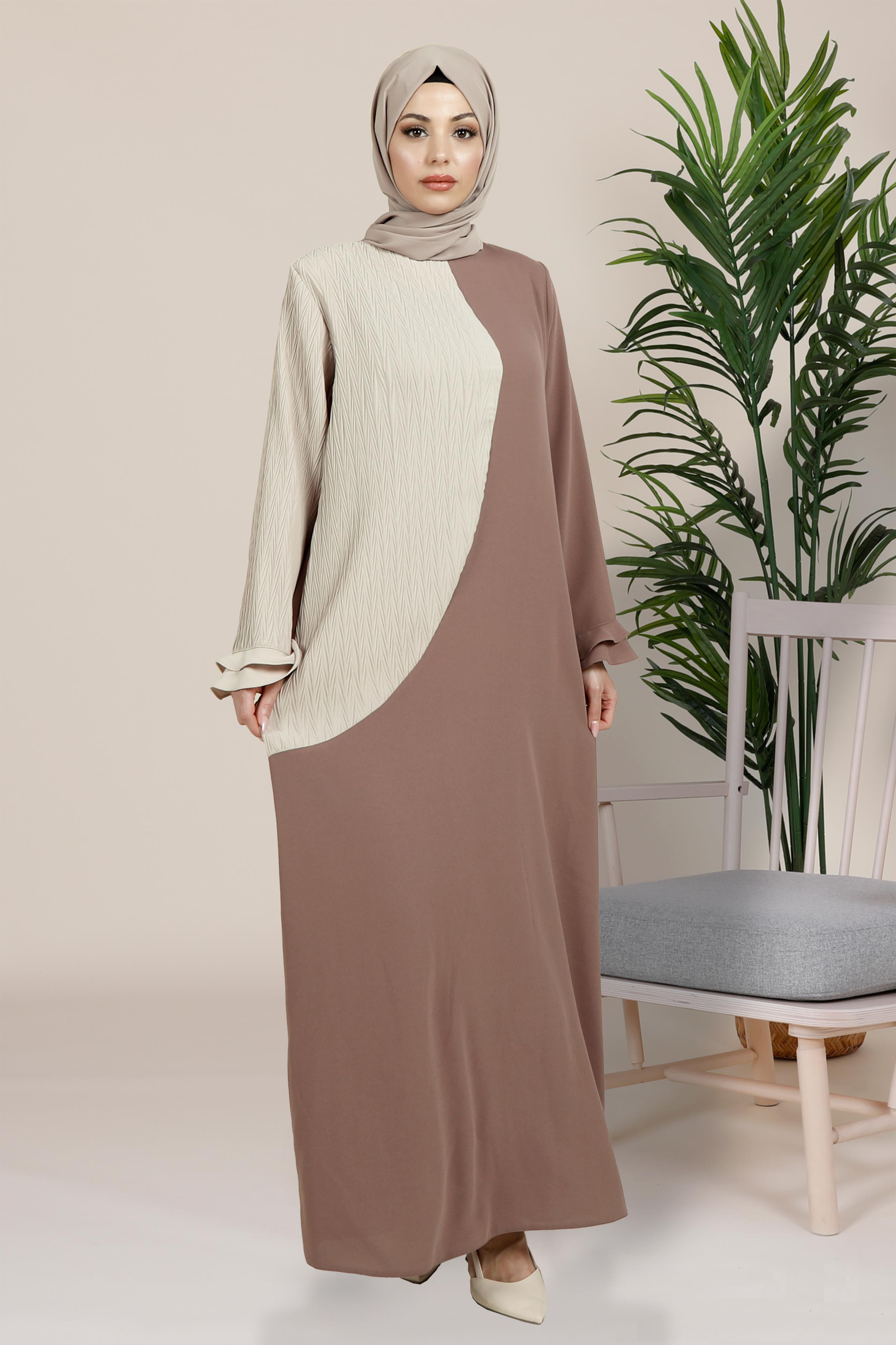 Beyza-CAHİDE ELBİSE KAHVE KUM KREP