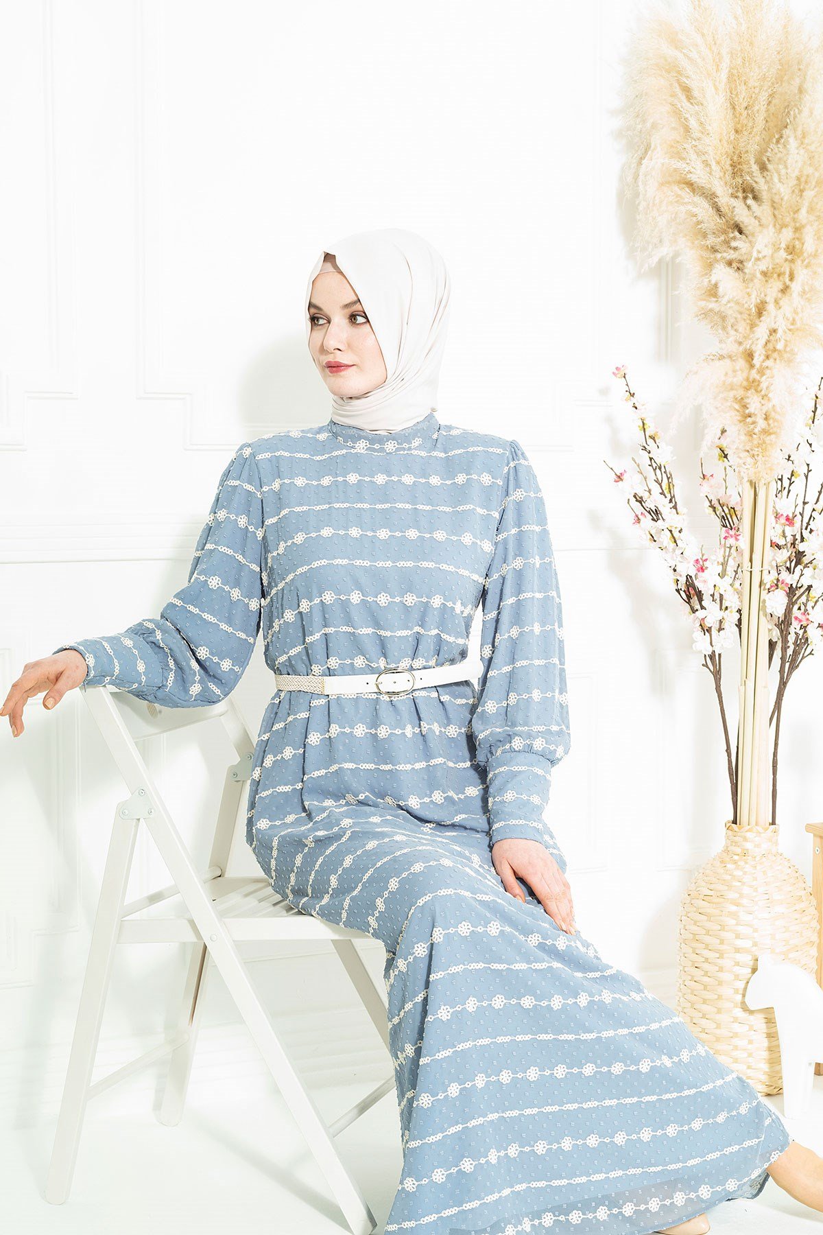 Beyza-CAVİDAN DANTELLİ ELBİSE İNDİGO DANTEL