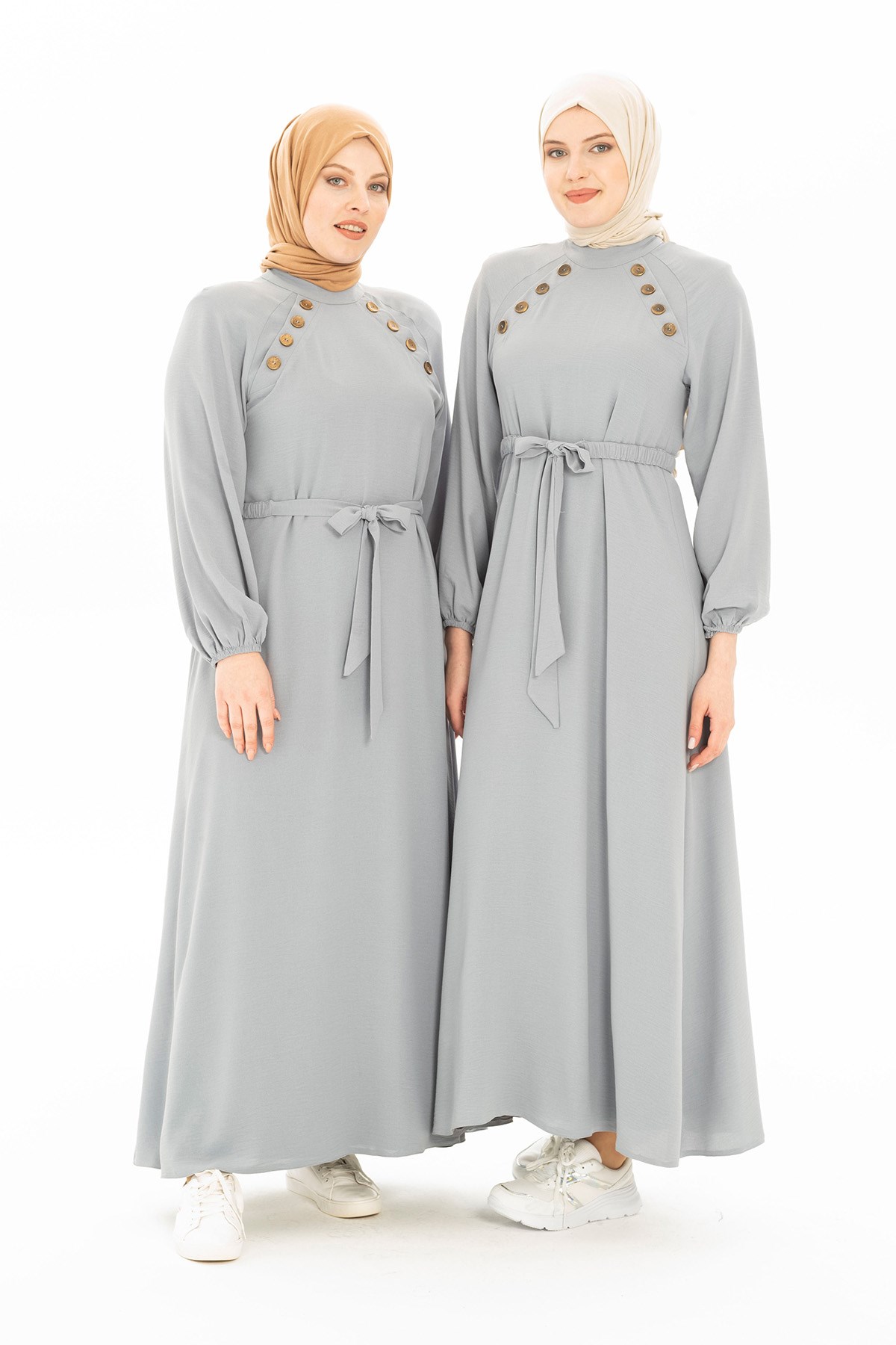 فستان محجبات رمادي مزين بأزرار 5228