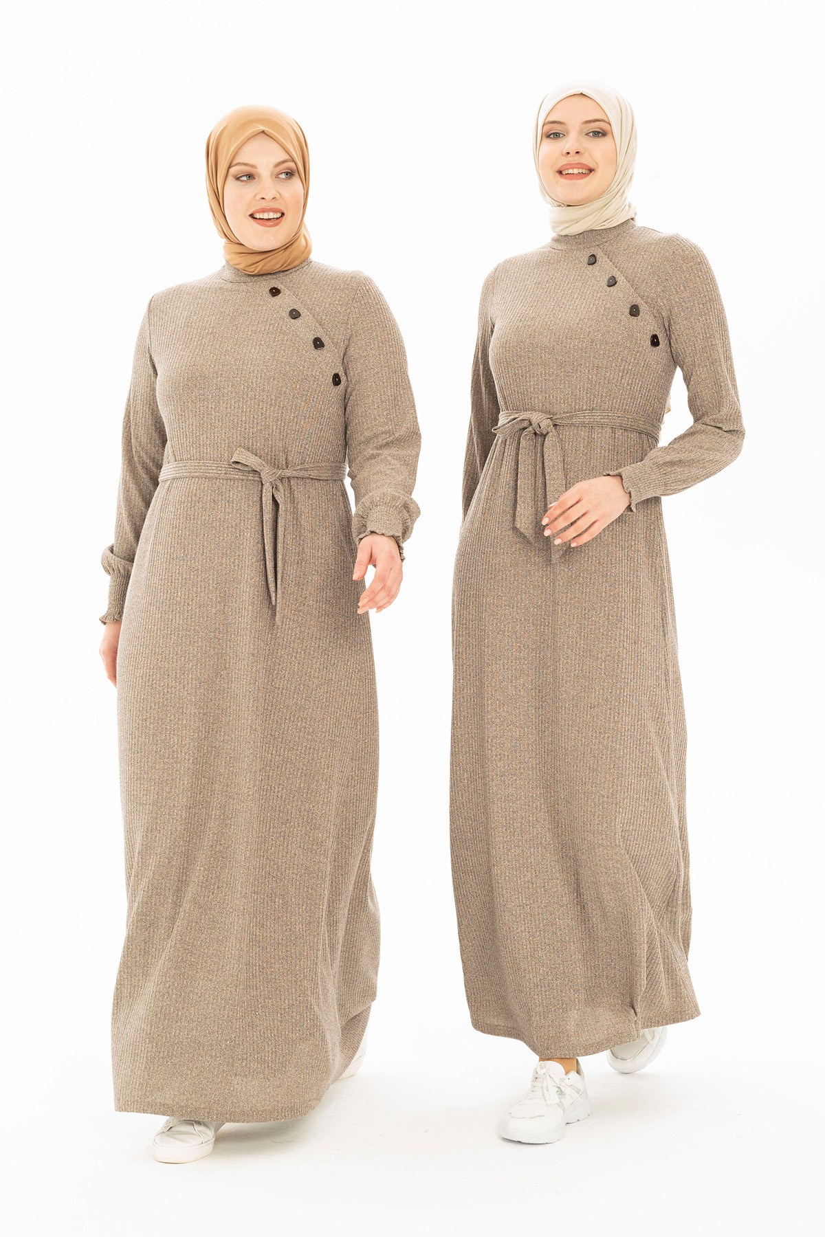 Robe hijab d hiver de couleur beige en tricot c tel 5223