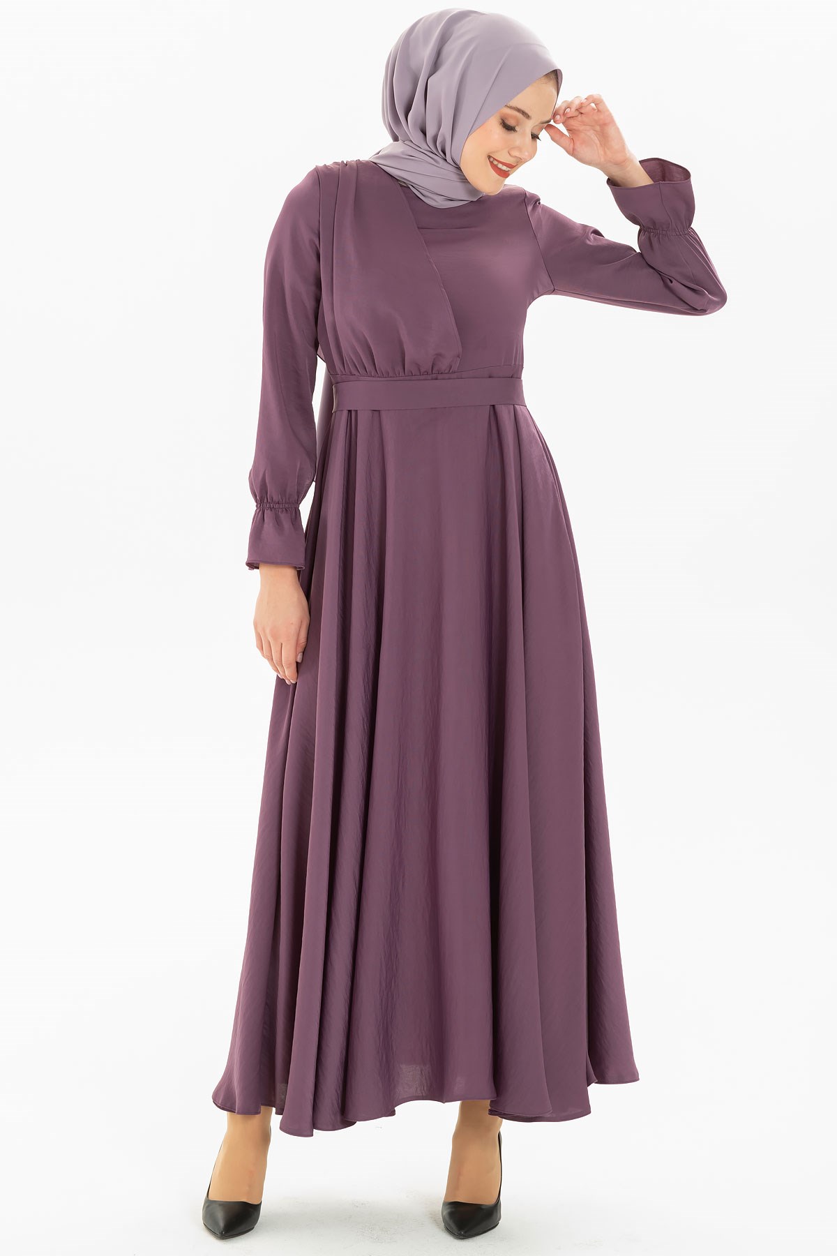Kloş Lila Tesettür Elbise 3M5214 - Beyza
