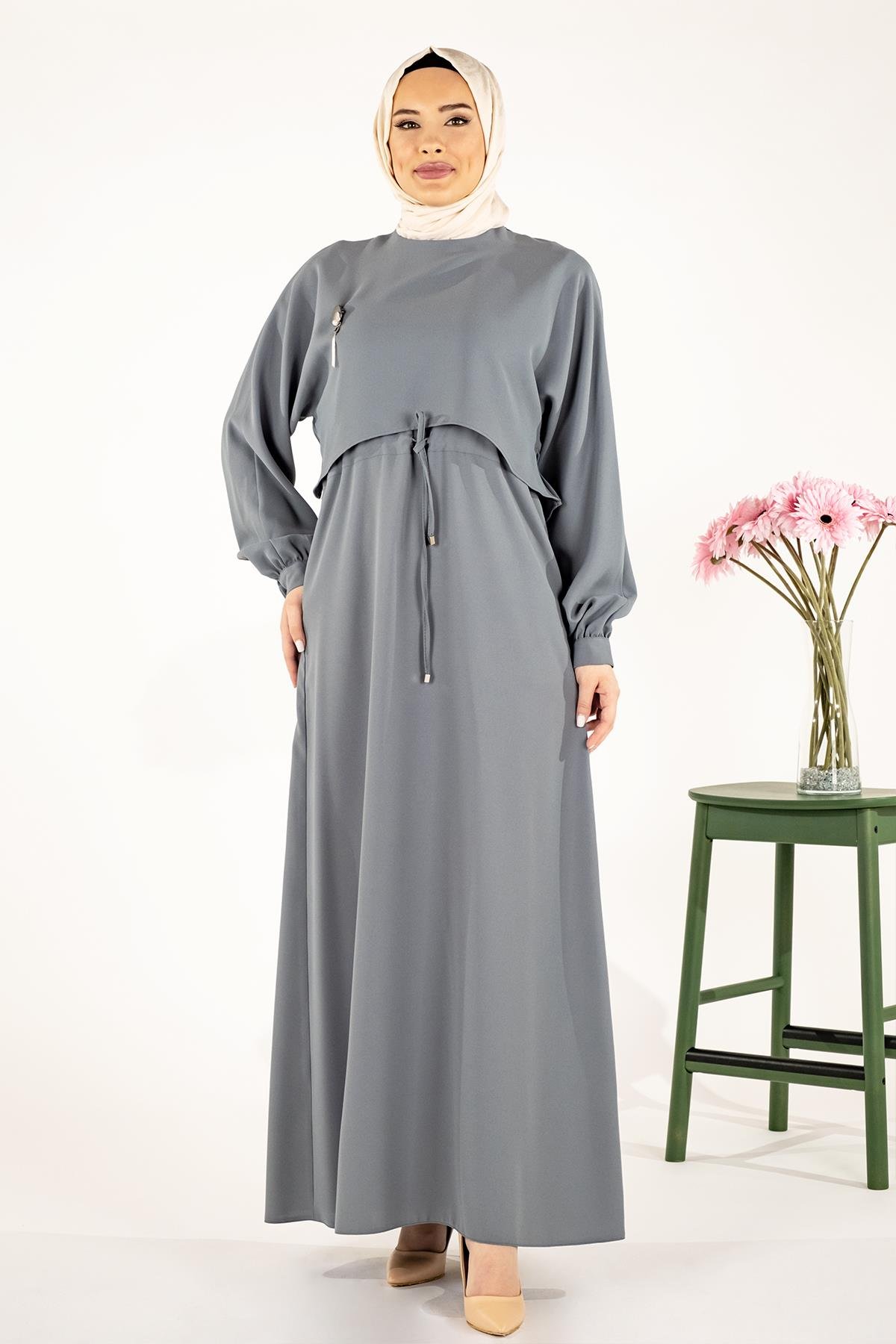 Beyza-LİNA ELBİSE MİNT KUM KREP