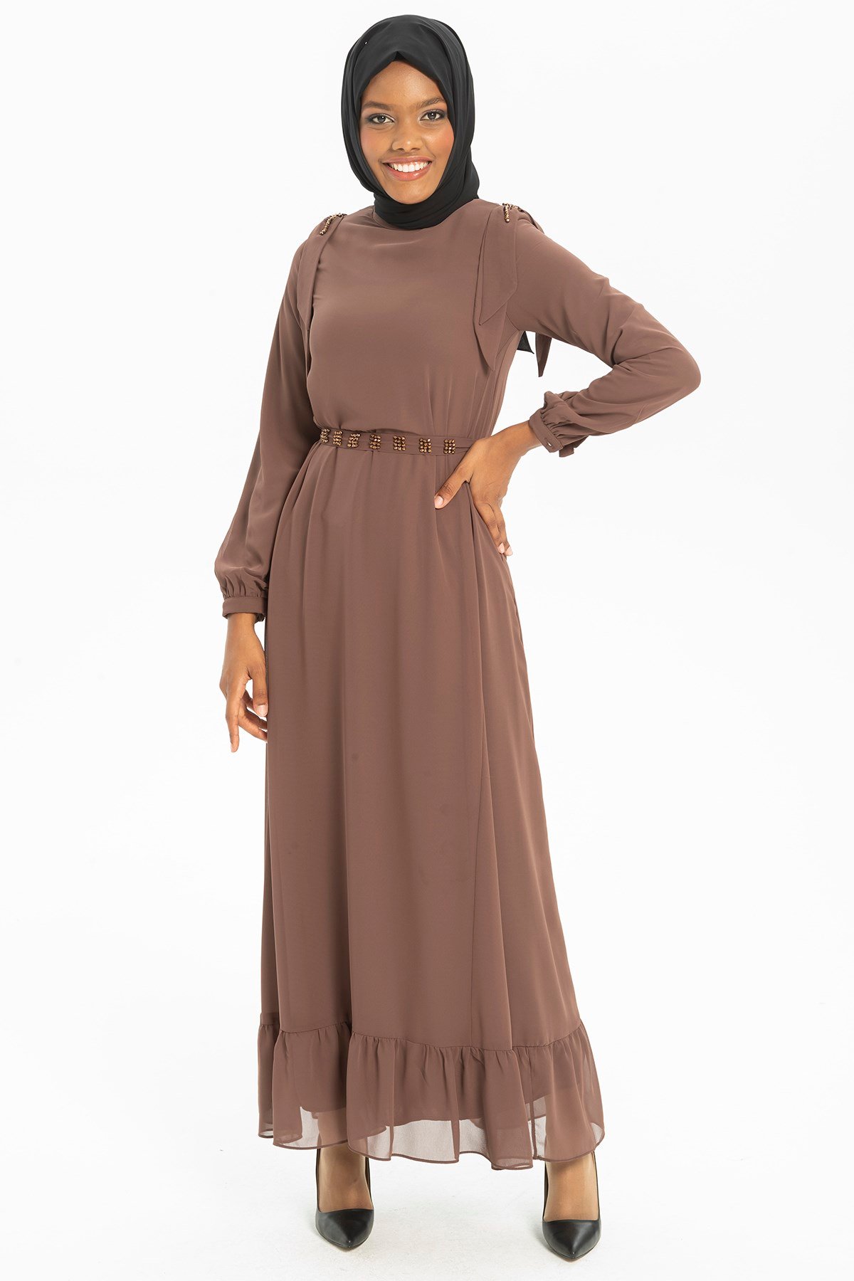 Beyza-NOVA ELBİSE KAHVE ŞİFON