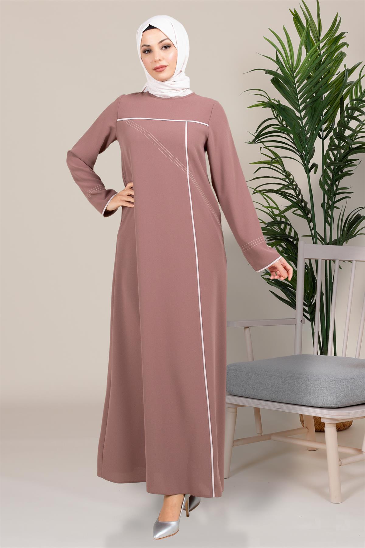 Beyza-SEDEN ELBİSE KAHVE KUM KREP