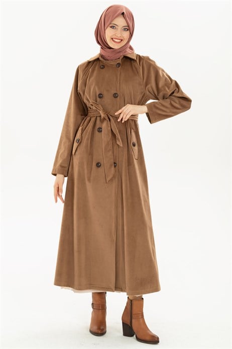 Beyza-Buttoned Mink Coat with Sash 3M3147