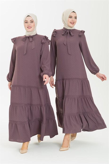 فستان محجبات ليلكي من طبقات مكشكشة 5242