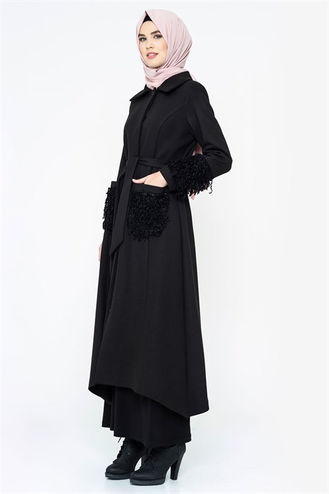 Beyza-Asymmetric Black Cachet Coat