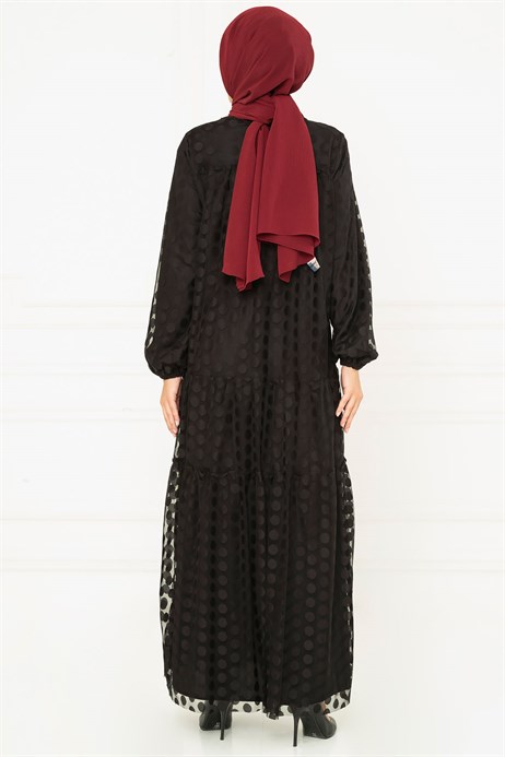 Beyza-Dantelli Siyah Benekli Elbise 3M5126
