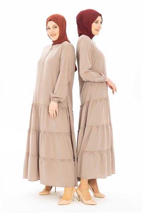 Beyza-Katkat Büzgülü Bej Ferace 3259-1