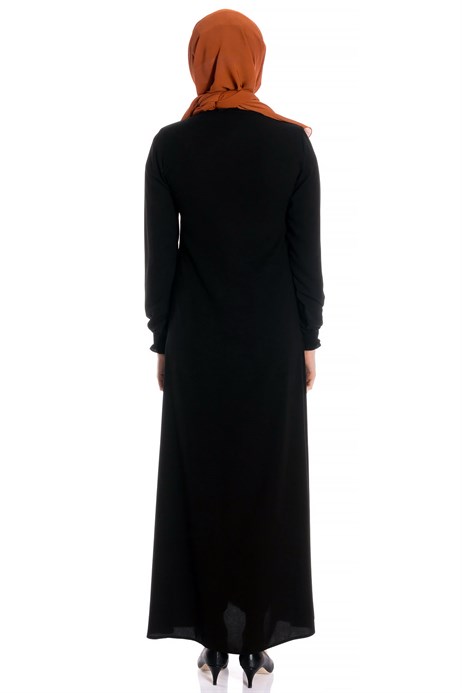 Beyza-Nakış İşlemeli Siyah Tesettür Elbise 746-1