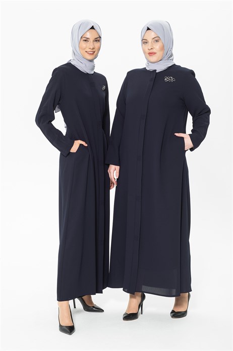 Beyza-Pintuck Detailed Navy Abaya 3351-2