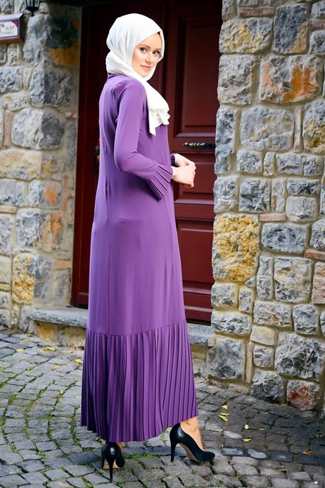 Beyza-Pleated Mauve Modest Dress