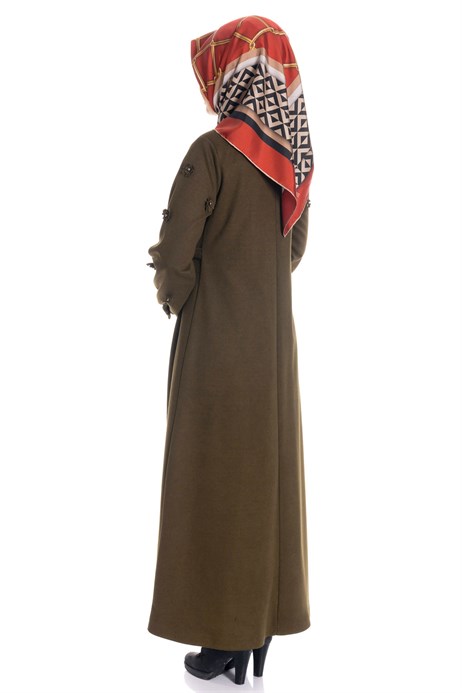 Beyza-Khaki Long Coat with Sideways Belt
