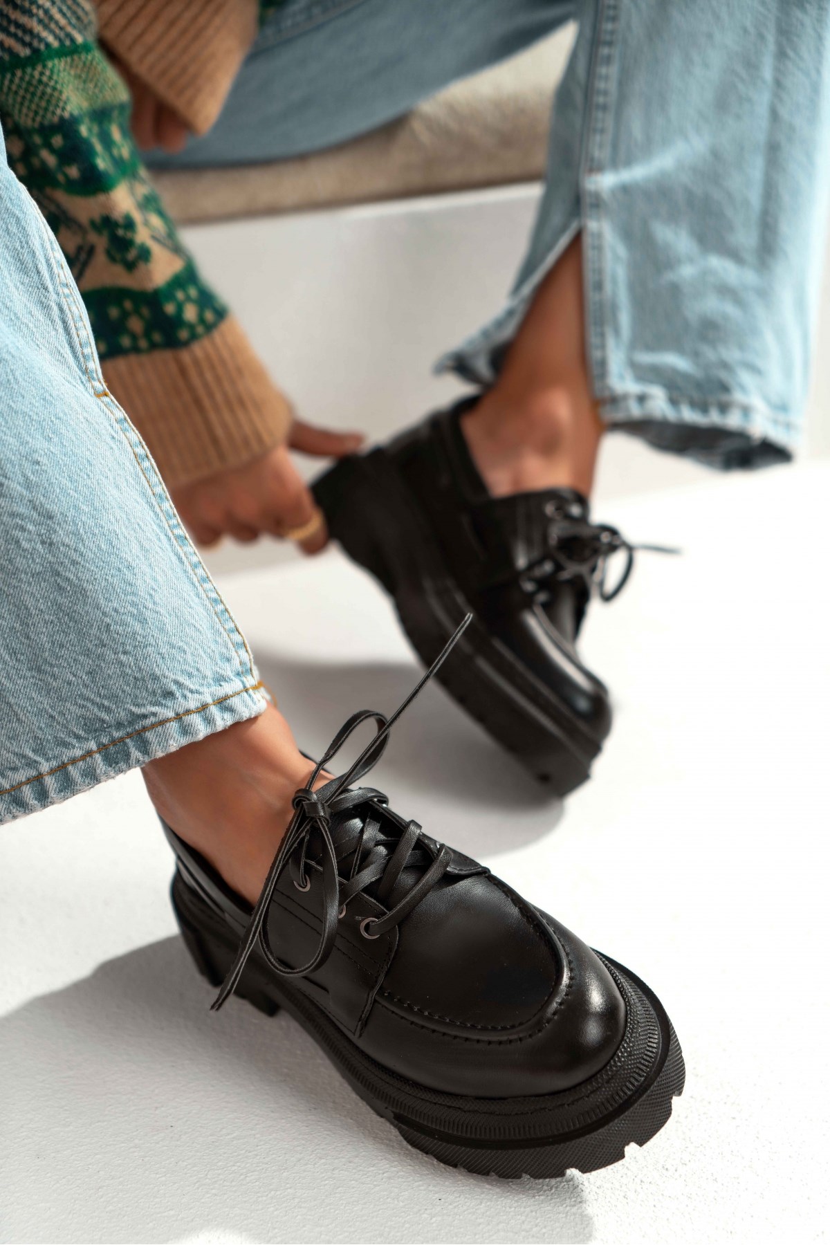 Fiesta Siyah Mat Bağcıklı Kadın Loafer Ayakkabı