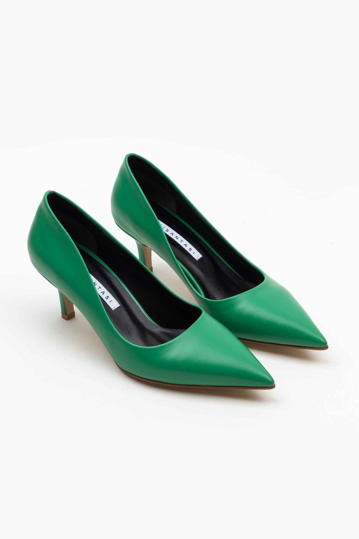 Nataly Zümrüt Yeşili Mat Sivri Burun Kadın Kısa Topuklu Ayakkabı