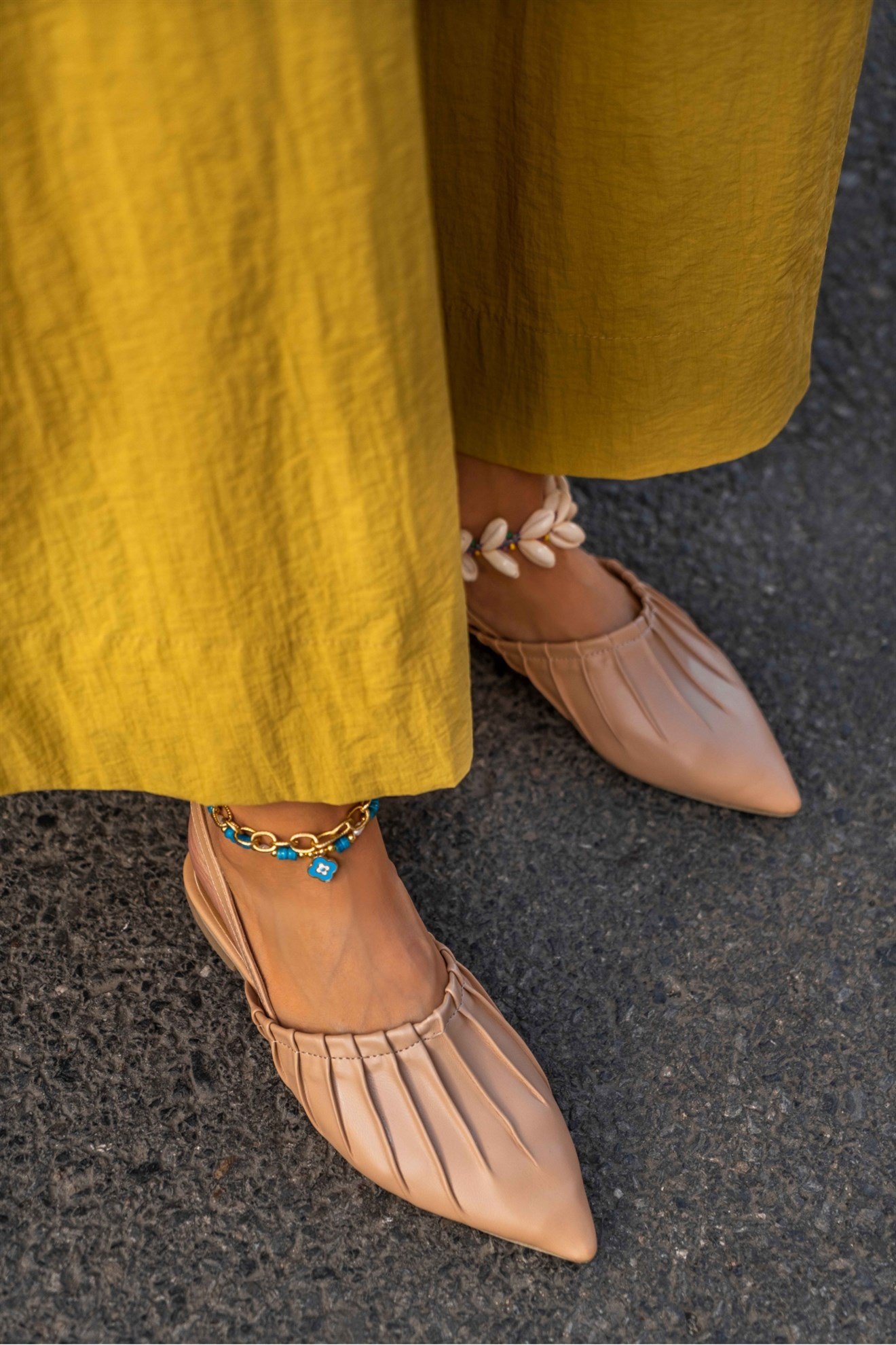 Simi V1 Nude Mat Sivri Piliseli Düz Taban Bayan Babet