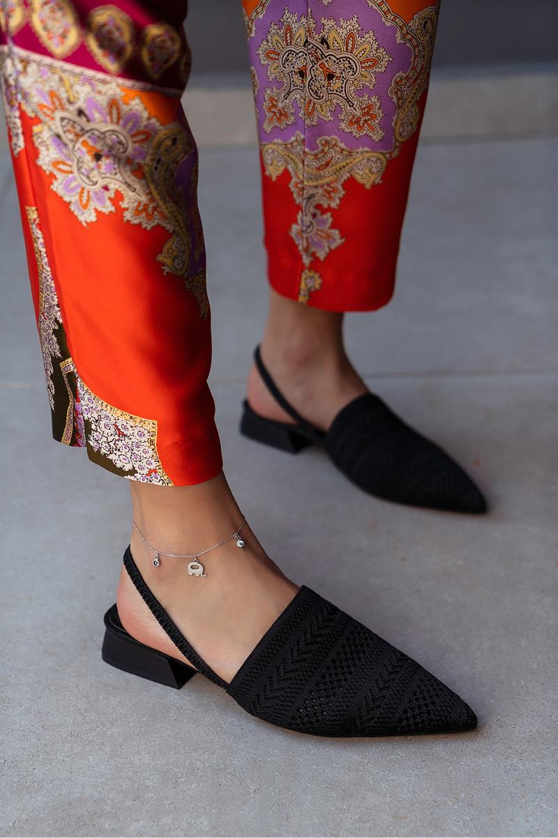 Layla Siyah Örgü Detay Kısa Topuklu Kadın Sandalet - NSN-FT405K SİYAH ÖRGÜ