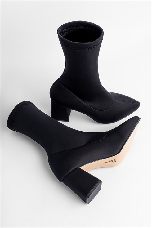 Siyah Dalgıç Kumaş Topuklu Kadın Ayakkabı