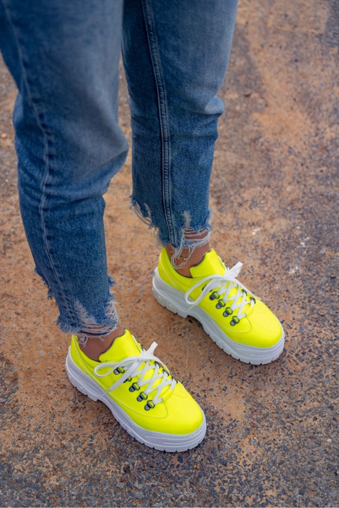 Alvina Neon Yeşil Kalın Taban Bayan Spor Ayakkabı